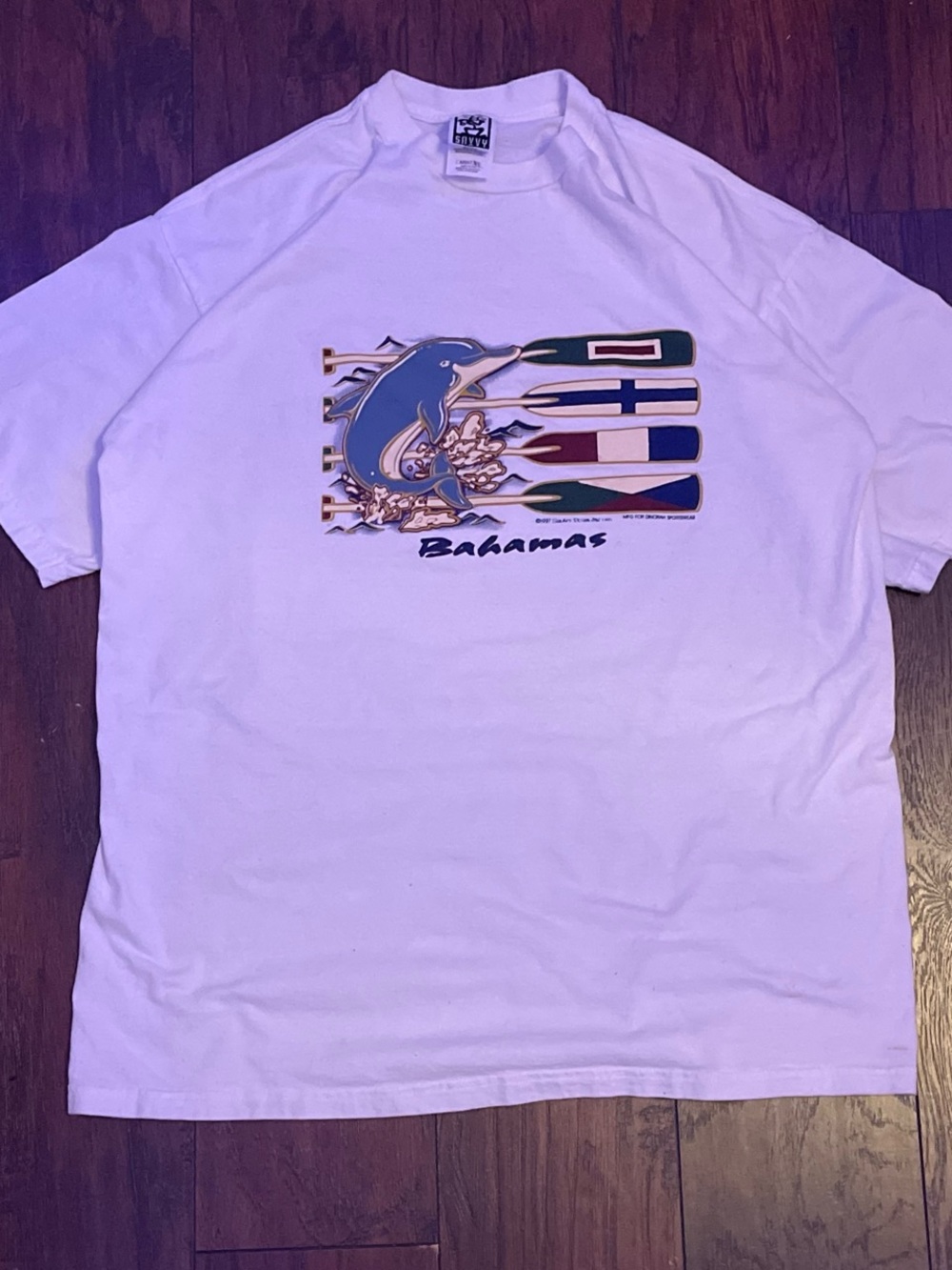 Savvy Bahamas Dolphin Graphic Tee - White with Blue
